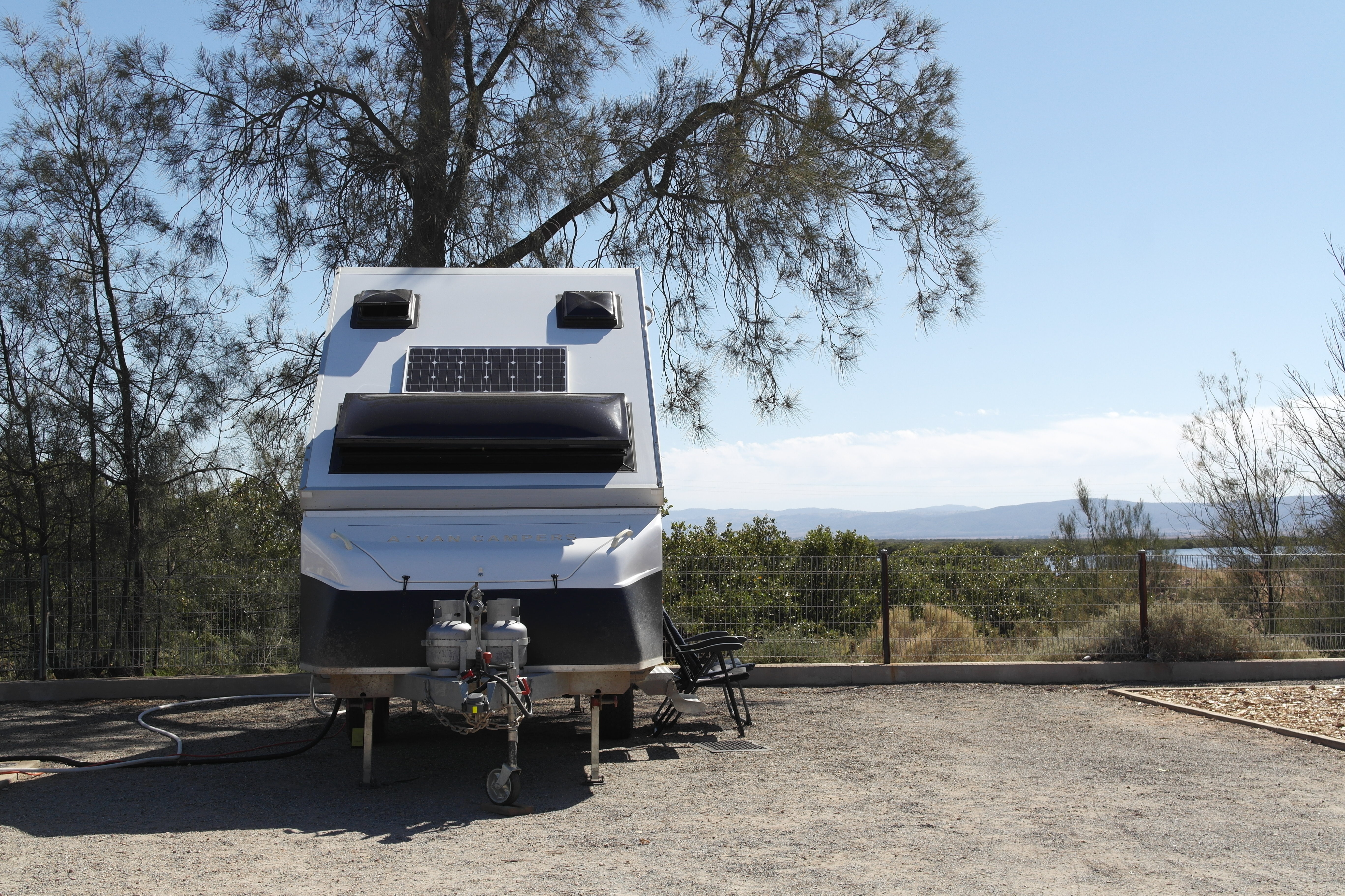 Camper trailer at a powered site at Port Pirie Beach Caravan Park